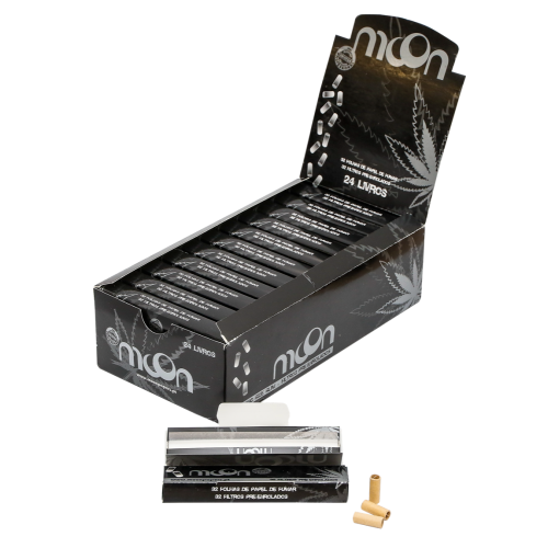 Expositor c/ 24 Livros Papel Fumar MOON K.S.+ Filtros Pré Enrolados